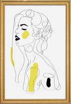 JUNIQE - Poster met houten lijst One Line Girl Part 2 -40x60 /Geel &