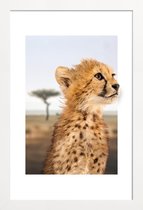 JUNIQE - Poster met houten lijst CHEETAH CUB -13x18 /Bruin & Oranje