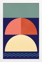 JUNIQE - Poster met houten lijst Setting Sun -13x18 /Blauw & Rood