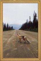 JUNIQE - Poster met houten lijst Road Fox -40x60 /Bruin & Groen