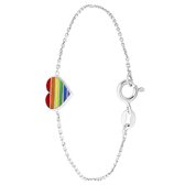 Zilveren kinderarmband met hart regenboog