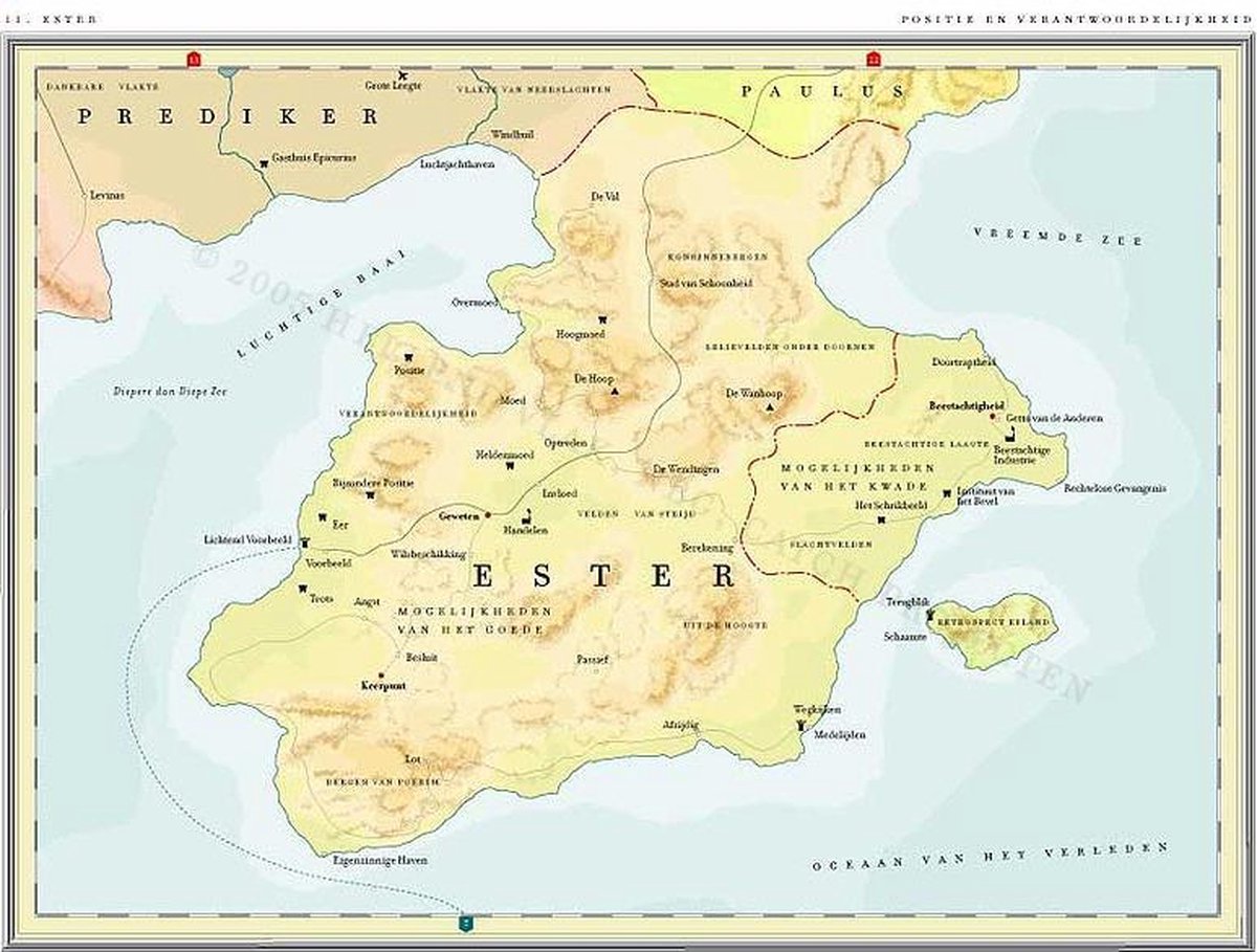 Catch Projecten Esther - Poster - Kaart uit de Atlas van het Bijbelse Continent - Jean Klare - 30 x 40 cm Blauw, groen, oranje, geel