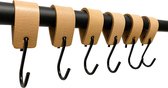 Brute Strength - Leren S-haak hangers - Naturel - 12 stuks - 12,5 x 2,5 cm – Zwart zilver – Leer - handdoekhaakjes - Ophanghaken – kapstokhaak