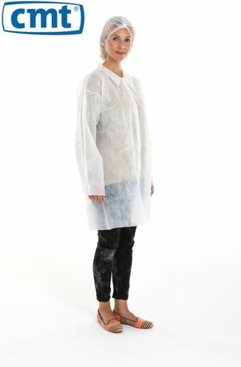 CMT 815174 Bezoekersjas PP non woven wit 30 grams drukknopen - M