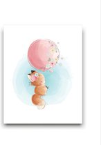 Canvas Schilderij Eekhoorn met Ballon Cute - Kinderkamer - Dieren Schilderij - Babykamer / Kinder Schilderij - Babyshower Cadeau - Muurdecoratie - 50x40cm - FramedCity