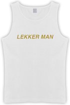 Witte Tanktop sportshirt met Gouden “ Lekker Man “ Print Size S