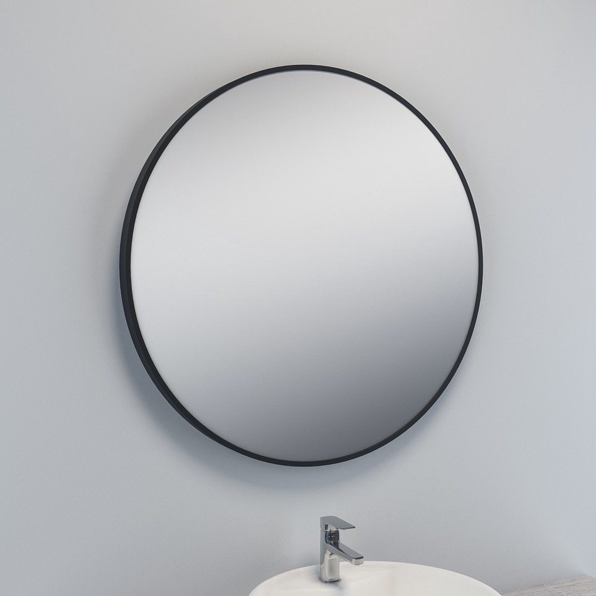 Ronde Wandspiegel Van Marcke Circolare 60x60 cm Glas En Zwart Metalen Kader