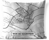 Tuinkussen - Stadskaart - Wijk bij Duurstede - Grijs - Wit - 40x40 cm - Weerbestendig - Plattegrond