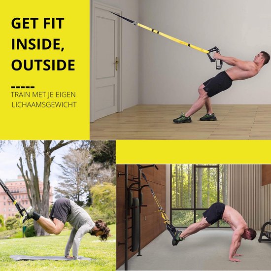 W&Z® Suspension trainer Pro - Thuis sporten - Complete suspension Training set - Resistance training- Zwart/Geel