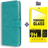 Sony XPERIA 10 III (3) Hoesje Turquoise & Glazen Screenprotector - Portemonnee Book Case - Kaarthouder & Magneetlipje