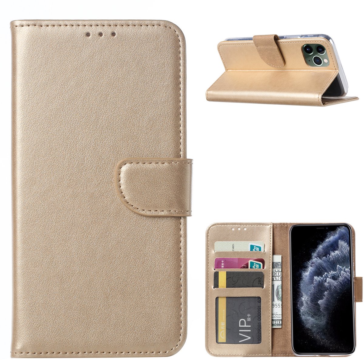 Hoesje Geschikt voor iPhone 11 Pro Max Portemonnee / Booktype hoesje – Goud