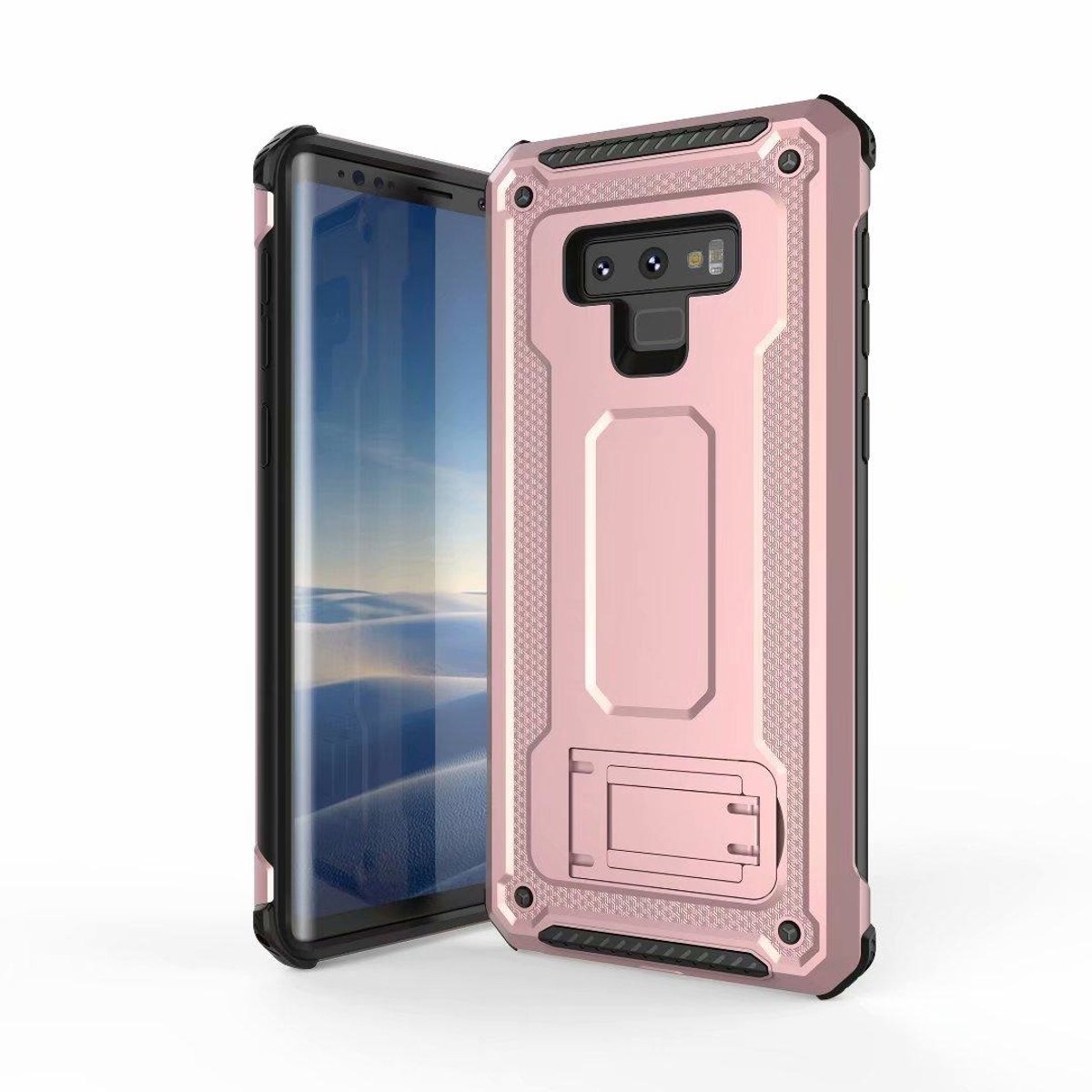 Ntech Hoesje Geschikt Voor Samsung Galaxy Note 9 Armor hoesje met Kickstand - Rose Goud