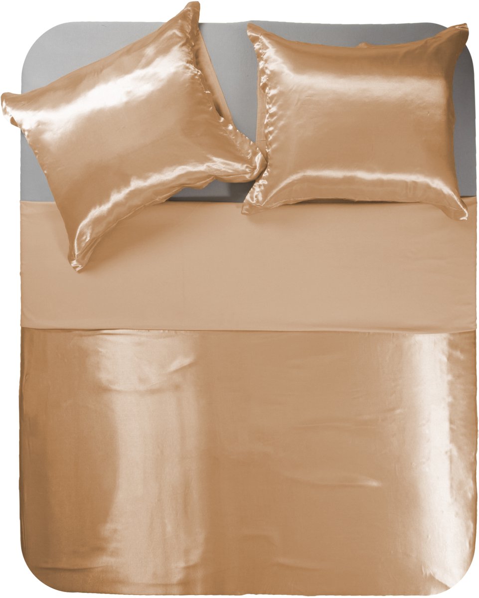 Y-NOT - Satijn uni - Dekbedovertrek - Polyester - Eenpersoons - 140X200/220 cm - Goud Taupe