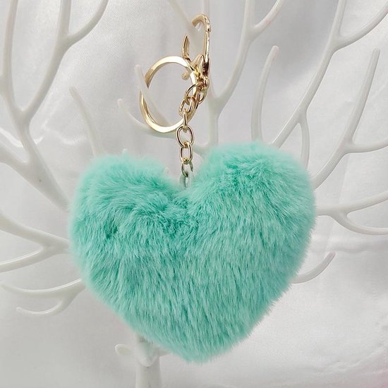 Foto:  pluche sleutelhanger hart dames imitatie bont fakefur mint groen 