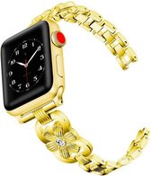Geschikt voor Apple Watch bandje 42 / 44 / 45 mm - Series 1 2 3 4 5 6 7 SE - Smartwatch iWatch horloge band - 42mm 44mm 45mm - Fungus - RVS metaal - Goud - Bloem