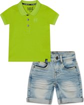 Koko Noko BIO Basics Set(2delig) Jeans Short NILS en Polo Neon yellow - Maat 86/92