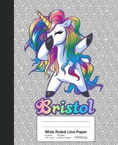 Wide Ruled Line Paper: BRISTOL Unicorn Rainbow Notebook