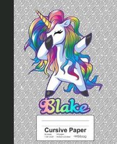 Cursive Paper: BLAKE Unicorn Rainbow Notebook