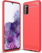 Voor Samsung Galaxy A03s EU-versie geborstelde textuur koolstofvezel TPU-hoes (rood)