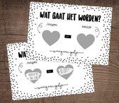 Kraskaart Meisje - Een hij of een zij Wat denk jij? Waag een gokje! - Gender reveal party - Boy or girl kraskaarten - Zwart wit - Inclusief kraft envelop