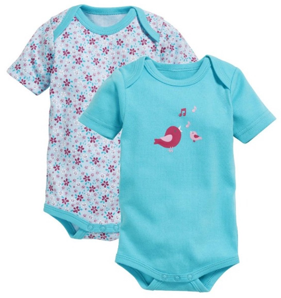 Playshoes Schnizler set 2 rompers korte mouw aquablauw bloemen