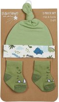 Baby muts met sokjes|dino|kleur groen maat 0-6 maanden|Bonnet bébé avec chaussettes dino couleur vert taille 0-6 mois