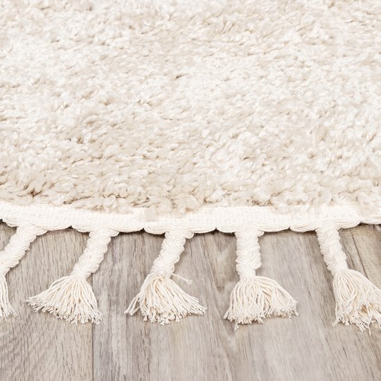 Rond hoogpolig vloerkleed - Lofty Fringe Creme/Wit - Ø 100 cm