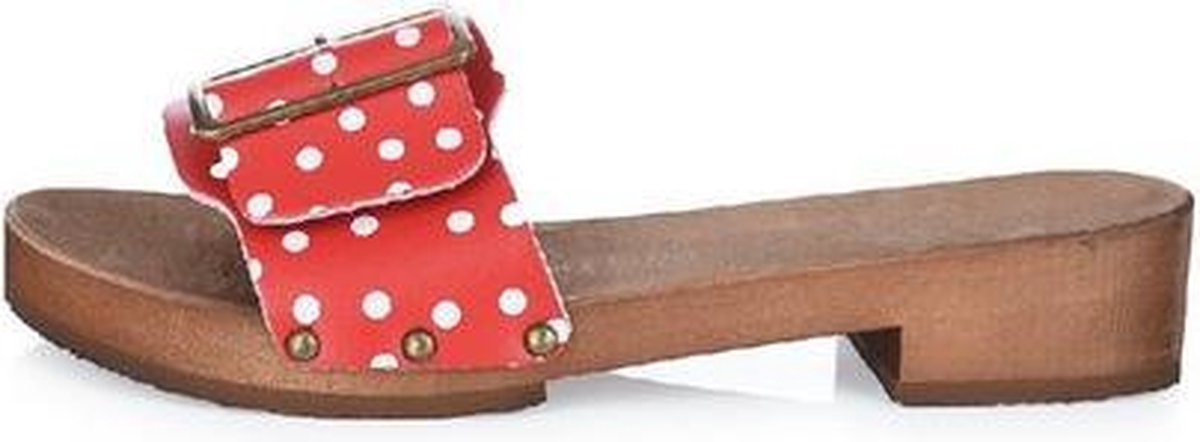 DINA Houten sandalen rode stip polka dots met gesp kleppers