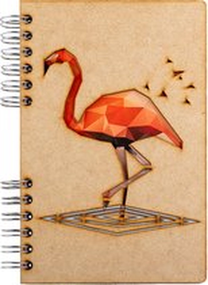 KOMONI - Duurzaam houten Notitieboek - Dagboek - Gerecycled papier - Navulbaar - A6 - Gelinieerd - Flamingo