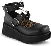 Sprite-02 shoe with ankle straps, buckles and metal heart rings matt black - (EU 36 = US 6) - Demonia