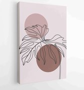 Earth tone natural colors foliage line art boho plants drawing with abstract shape 3 - Moderne schilderijen – Vertical –  1910091046 - 80*60 Vertical