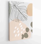 Earth tone natural colors foliage line art boho plants drawing with abstract shape 2 - Moderne schilderijen – Vertical – 1910090944 - 40-30 Vertical