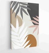 Earth tone natural colors foliage line art boho plants drawing with abstract shape 1 - Moderne schilderijen – Vertical – 1912771900 - 115*75 Vertical