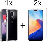 OnePlus 6 hoesje shock proof case transparant hoesjes cover hoes - 2x OnePlus 6 screenprotector