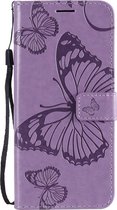 OPPO Reno 4 Hoesje - Mobigear - Butterfly Serie - Kunstlederen Bookcase - Paars - Hoesje Geschikt Voor OPPO Reno 4
