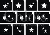 Chloïs Glittertattoo Sjabloon - Mini Stars - Multi Stencil - CH9408 - 1 stuks zelfklevend sjabloon met 11 kleine designs in verpakking - Geschikt voor 11 Tattoos - Nep Tattoo - Ges