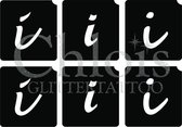 Chloïs Glittertattoo Sjabloon - Small Letter i - Multi Stencil - CH9765 - 1 stuks zelfklevend sjabloon met 6 kleine designs in verpakking - Geschikt voor 6 Tattoos - Nep Tattoo - G