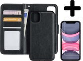 Hoes voor iPhone 11 Hoesje Case Uitneembaar Met Screenprotector - Hoes voor iPhone 11 Bookcase Hoes Wallet Case Met Screenprotector - Zwart