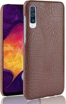 Samsung Galaxy A50 Hoesje - Mobigear - Croco Serie - Hard Kunststof Backcover - Bruin - Hoesje Geschikt Voor Samsung Galaxy A50