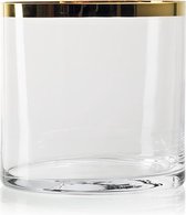 Cilinder met gouden rand 'Cato'  h18 d18 cm - Transparant/Helder/Doorzichtig glas - Bloemen vaas - Decoratie