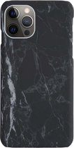 Hoesje Geschikt voor iPhone 12 Pro Hoesje Marmeren Case Hardcover Hoes Marmer - Hoesje Geschikt voor iPhone 12 Pro Marmer Hoes - Zwart