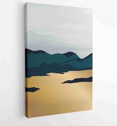 Luxury Gold Mountain wall art vector set. Earth tones landscapes backgrounds set with moon and sun. 4 - Moderne schilderijen – Vertical – 1871795809 - 50*40 Vertical