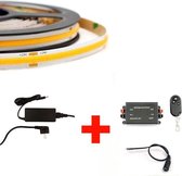 Groenovatie LED COB Strip Set - 5 Meter - 5 Watt/meter - Warm Wit - Met Adapter & Draadloze Dimmer