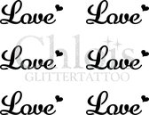 Chloïs Glittertattoo Sjabloon - Love - Multi Stencil - CH9706 - 1 stuks zelfklevend sjabloon met 6 kleine designs in verpakking - Geschikt voor 6 Tattoos - Nep Tattoo - Geschikt vo