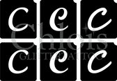 Chloïs Glittertattoo Sjabloon - Letter C - Multi Stencil - CH9722 - 1 stuks zelfklevend sjabloon met 6 kleine designs in verpakking - Geschikt voor 6 Tattoos - Nep Tattoo - Geschik