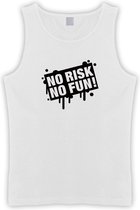 Witte Tanktop met  " No Risk No Fun " print Zwart size XXXL