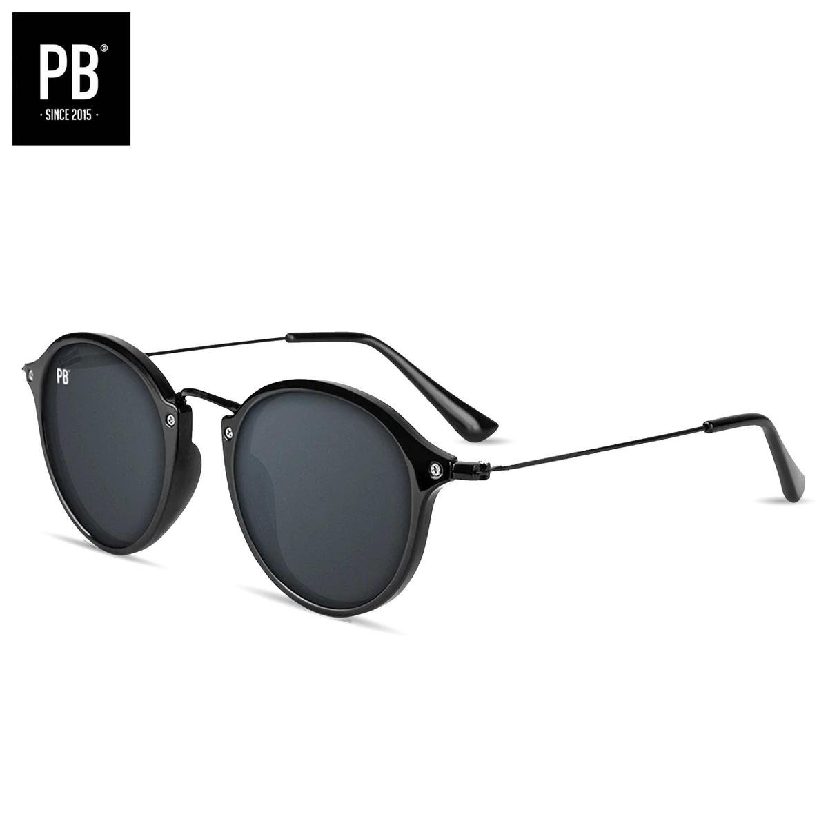 PB Sunglasses - Brooklyn Matte Black. - Zonnebril heren en dames - Gepolariseerd - Mat zwart frame - Ronde zonnebril stijl