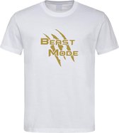 Wit T shirt met  " Beast Mode " print Goud size L