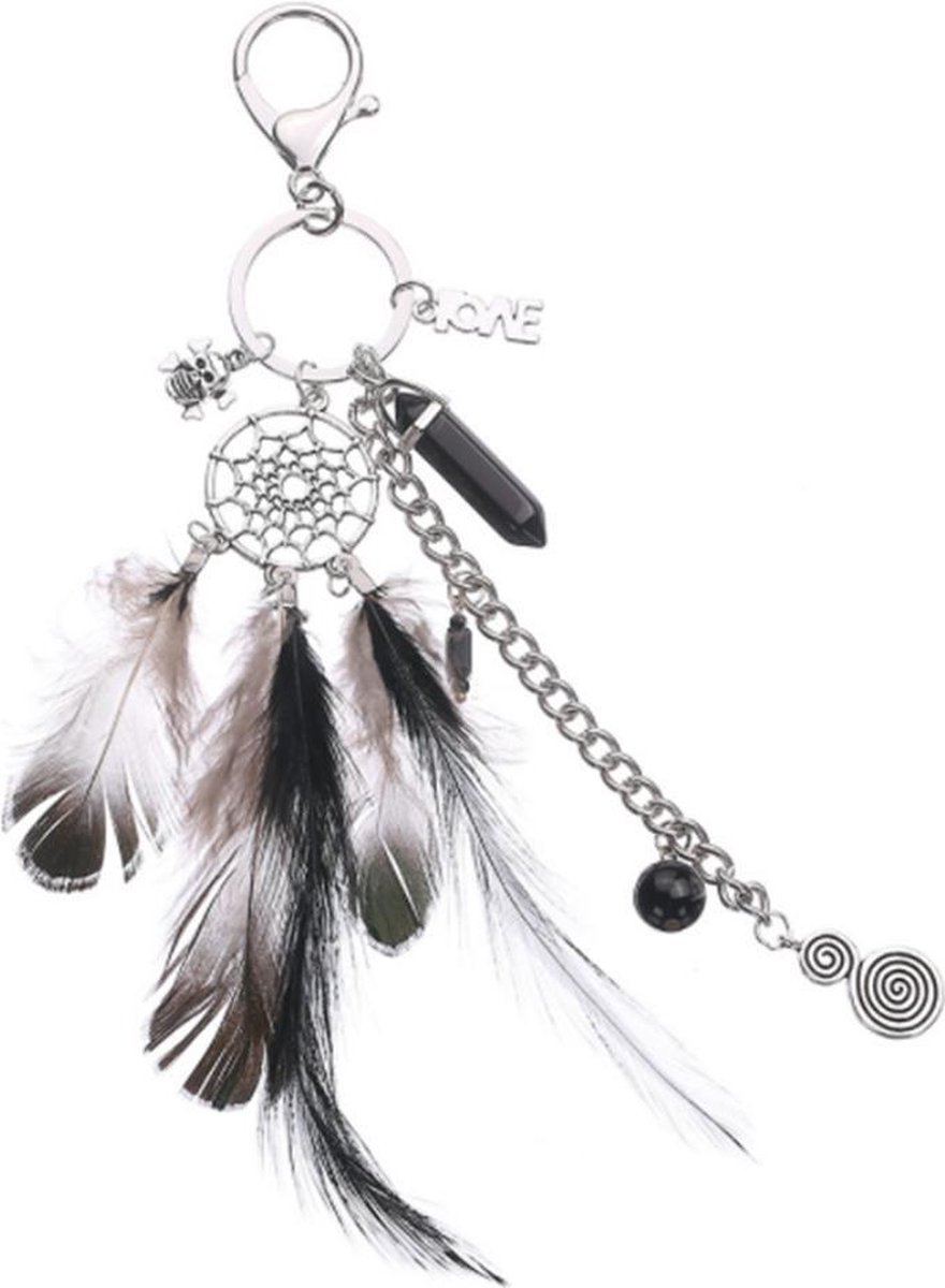 DW4Trading Dromenvanger Sleutelhanger - Dreamcatcher - Zwart Wit