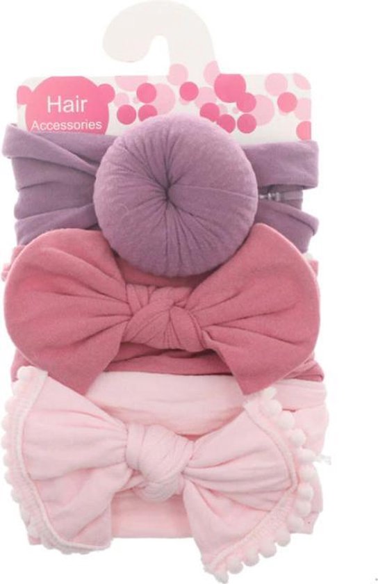 4 Bandeaux à Nœuds Mignons Pour Filles - Accessoires Cheveux Enfants Blanc Rose Jaune Gris 12cm